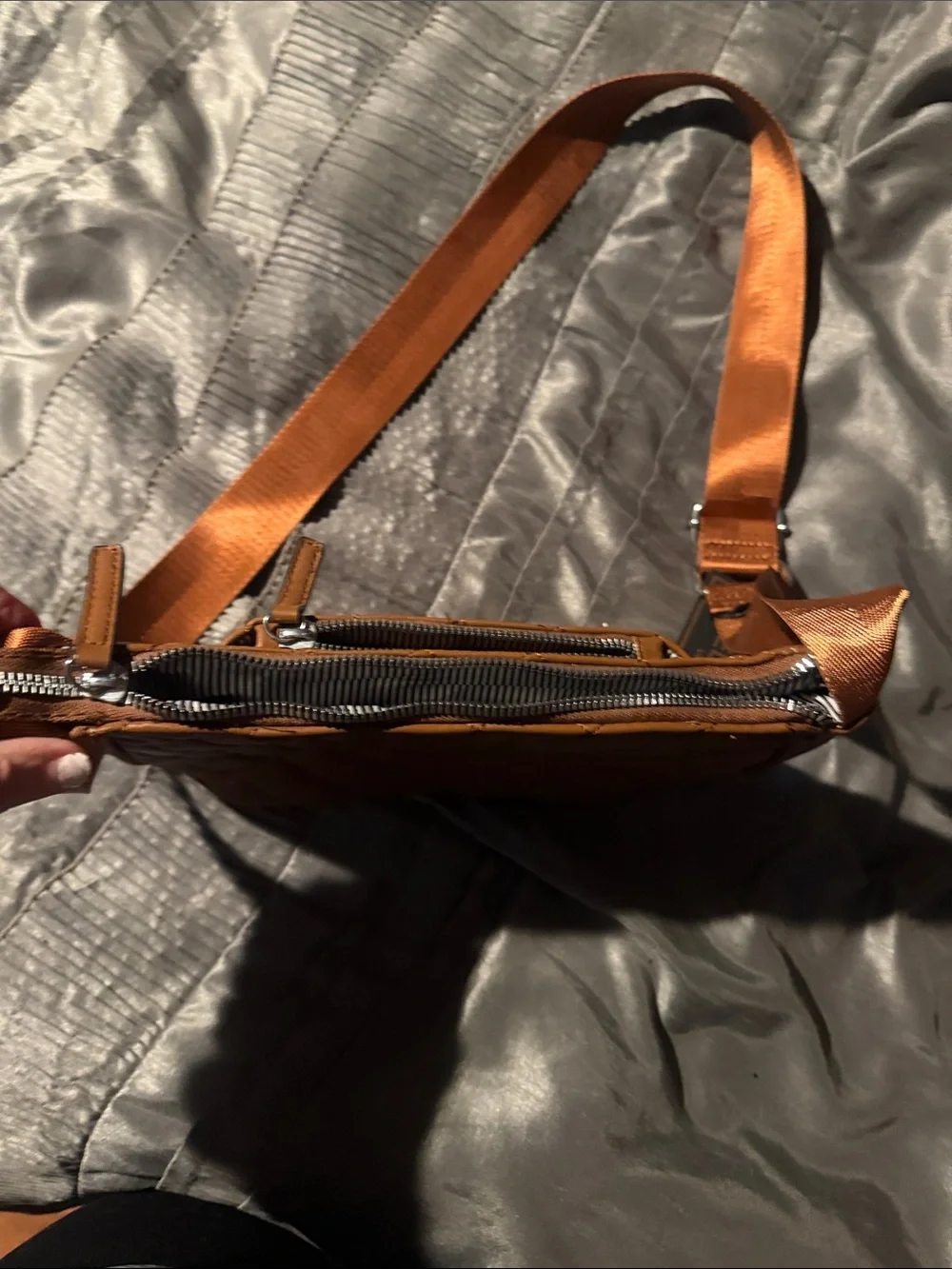 Deluxity Quilted Tan Crossbody Bag with Adjustable Strap